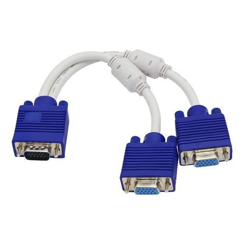 Câble répartiteur VGA, câble Y VGA 1 mâle vers 2 Femelles, HD15 VGA vers Double HD15 VGA Femelle, câble convertisseur vidéo pour Duplication d'écran - 15cm (Bleu)