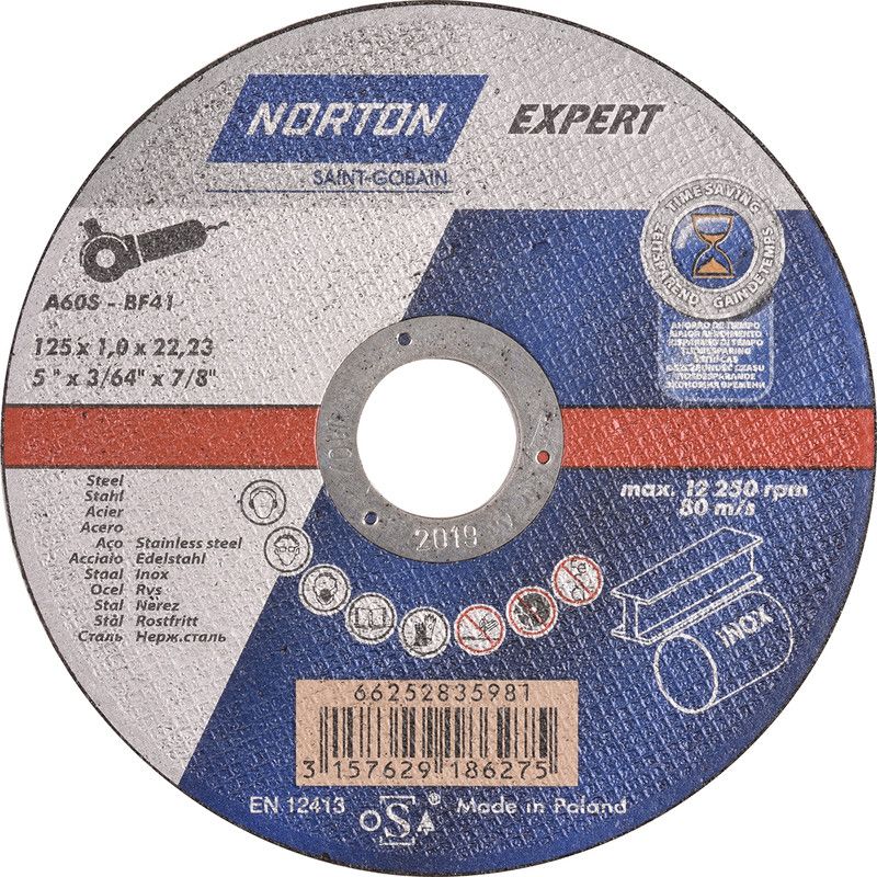 Disque à tronçonner Norton Expert acier/inox 125x22,23x1mm