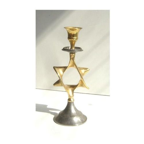 BOUGEOIR CHANDELIER DE BOUGIE ETOILE DE DAVID PLAQUE OR ET ARGENT 18 cm env