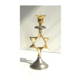 BOUGEOIR CHANDELIER DE BOUGIE ETOILE DE DAVID PLAQUE OR ET ARGENT 18 cm env