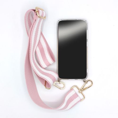Coque Renforcée Transparente Pour Samsung Galaxy A54 5g Lanière / Cordon Tissu Rose Et Blanc