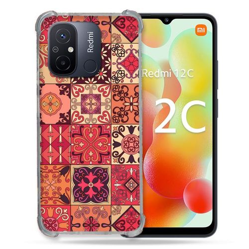 Coque Renforcée Pour Xiaomi Redmi 12c Texture Carreau Ciment Rouge