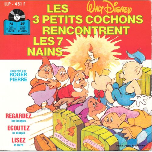 Roger Pierre : Les 3 Petits Cochons Rencontrent Les 7 Nains [Livre-Disque Vinyle 45 Tours 7" Ep] 1978