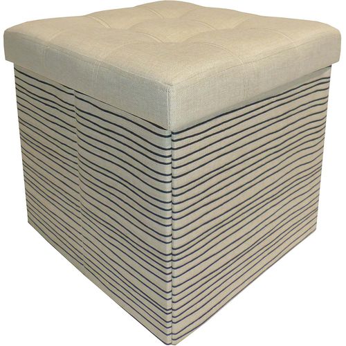 Pouf Coffre Pliable Effet Lin Jade Rayures