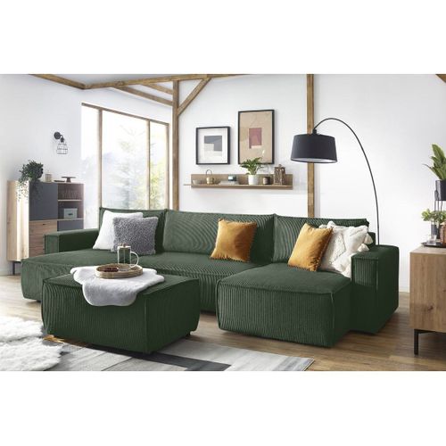 Pouf Nihad Velours Côtelé Vert Foncé