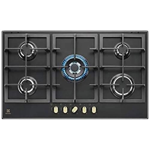 Plaque de cuisson à gaz Electrolux KGS 9536 RN - Finition fonte noire - Poignées bronze - 90 cm