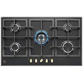 Plaque de cuisson à gaz Electrolux KGS 9536 RN - Finition fonte noire - Poignées bronze - 90 cm
