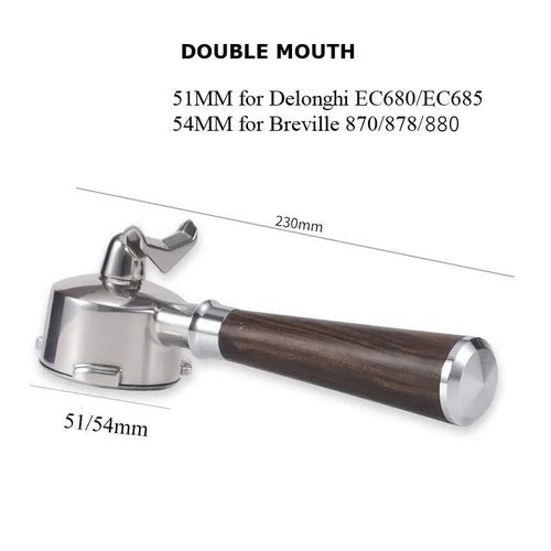 Porte-filtre à café expresso à double bec,accessoires de panier,Delonghi,Dedica,EC680,EC685,Breville 870/878,51mm,54mm - Type Black wood-2 mouths-54mm