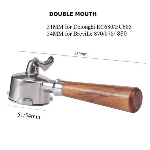 Porte-filtre à café expresso à double bec,accessoires de panier,Delonghi,Dedica,EC680,EC685,Breville 870/878,51mm,54mm - Type Red wood-2 mouths-51mm