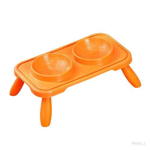 Gamelles Pour Chat Bols D'eau Et De Nourriture, Station D'alimentation Pratique Récipient À Boire, Bols Doubles Durables Pour Chien Kitty Chaton Chats Orange