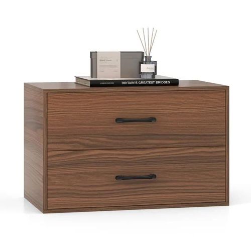 Commode Empilable À 2 Tiroirs Costway, Avec Kits Anti-Basculement, Pour Chambre, Salon, Bureau, 60 X 34 X 38 Cm, Noyer