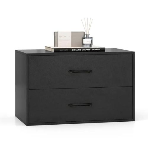 Commode Empilable À 2 Tiroirs Costway, Avec Kits Anti-Basculement, Pour Chambre, Salon, Bureau, 60 X 34 X 38 Cm, Noir