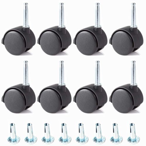 8 Pcs roulettes pivotantes à tige 40 mm, roulette double avec frein, roulette en nylon pour armoires en bois et petites chariot, capacité de charge 15 kg par roulette