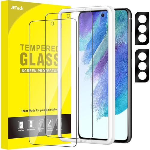 Protection D'écran Samsung Galaxy S21 Fe 5g Avec Protection D'objectif De Caméra Arrière, Outil D'installation, Film Verre Trempé, Compatible Id D'empreinte Digitale, 2 Pièces Chacun