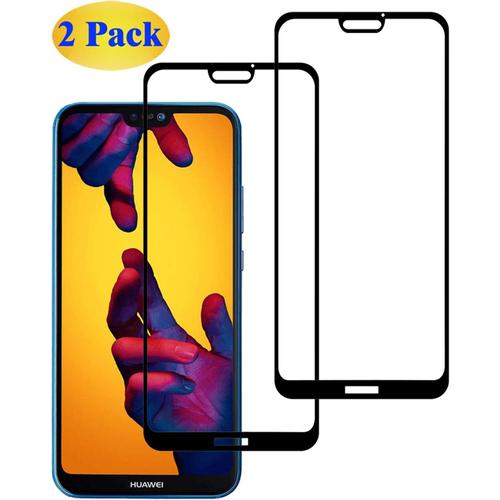 Verre Trempé Huawei P20 Lite Film Protection, [2 Pièces] Huawei P20 Lite/Huawei Nova 3e Protection Ecran Couverture Complète Protecteur D'écran 5.84 Pouces Bord À Bord 0.33mm-Noir