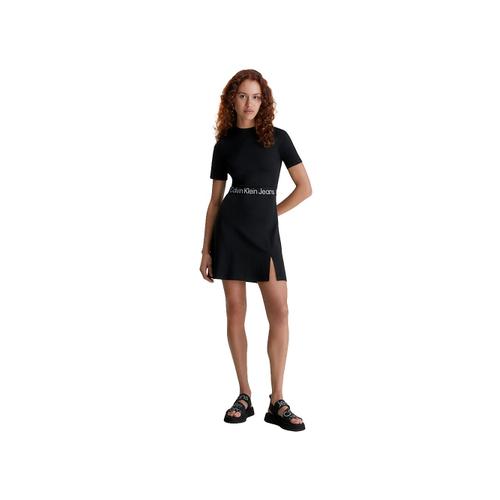 Robe Calvin Klein Logo Tape En Jersey Milano Femme Noir