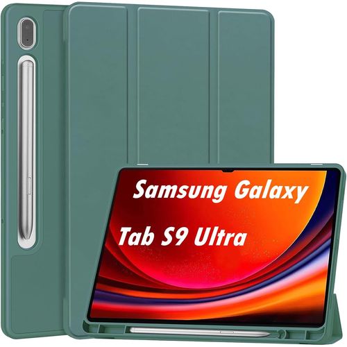Coque Pour Samsung Galaxy Tab S9 Ultra 14.6 Inch 2023, Étui Slim Tpu Souple Avec Portecrayon Pen Pour Samsung Galaxy Tab S9 Ultra 14.6"", Auto Réveil/Sommeil (Dark Green)