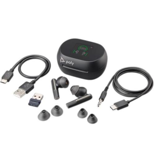 Poly Voyager Free 60+ - Écouteurs sans fil avec micro - intra-auriculaire - Bluetooth - Suppresseur de bruit actif - noir de charbon