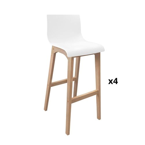 Tabourets De Bar 75 Cm Pieds Chêne Assise Plastique Blanche -Lot De 4