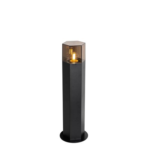 Lampadaire Extérieure Noire Abat-Jour Fumé Hexagonal 50 Cm
