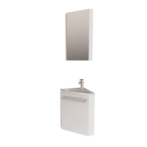 Ensemble Lave-Mains D'angle Blanc + Vasque + Armoire De Toilette