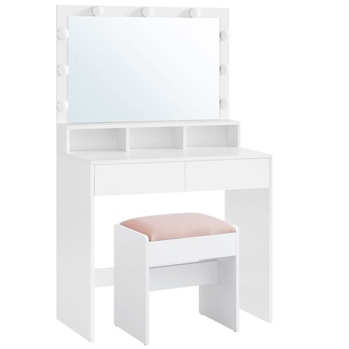 Coiffeuse Avec 2 Tiroirs Miroir Et Tabouret Blanc
