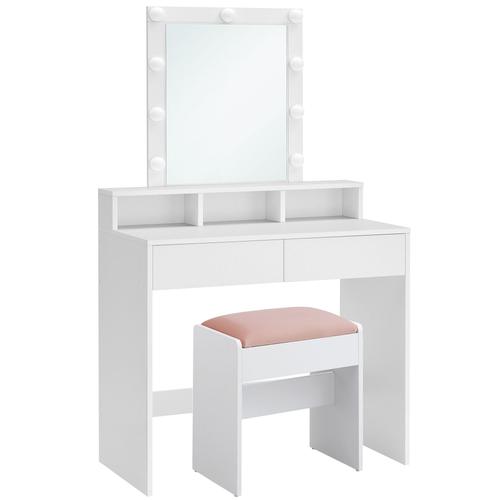 Coiffeuse Avec Miroir Tiroir Et Tabouret Blanc