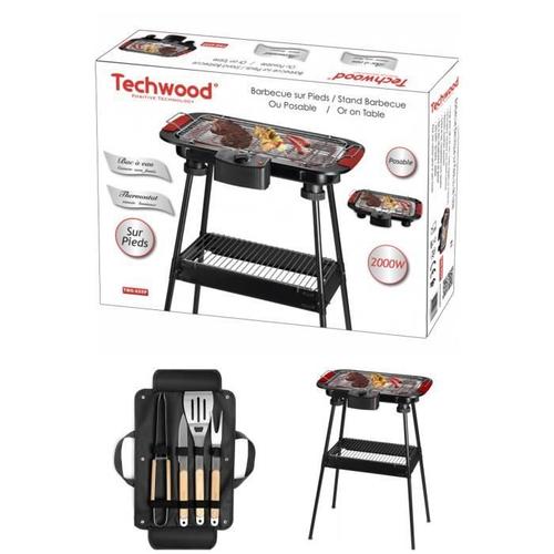 Barbecue Electrique sur Pieds ou de Table Rouge 2000W + Set de 4 accessoires pour barbecue