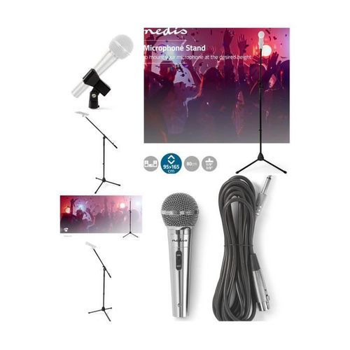 Pied de microphone télescopique avec potence et fixation de micro-PERCHE + support micro + Microphone dynamique chromé HQ