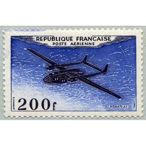 France 1954, Très Beau Timbre Neuf** Luxe De Poste Aérienne Yvert Pa 31, Célèbre Avion De Transport Bimoteur Bipoutre Noratlas, 200f. Bleu Nuit.