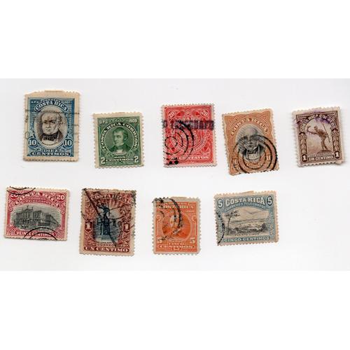 Costa Rica- Lot De 9 Timbres Oblitérés Divers- Trace De Charnière