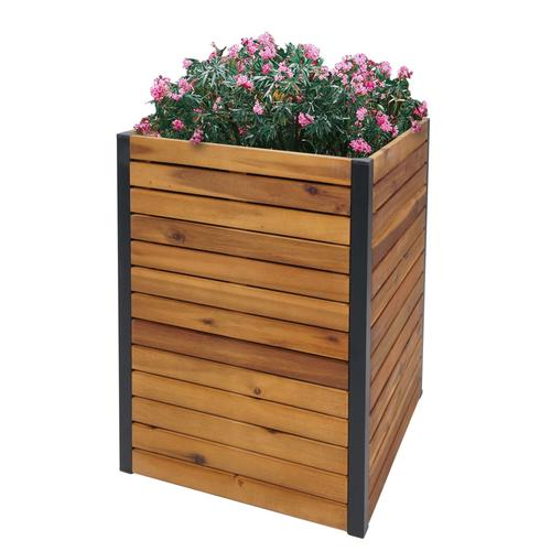 Jardinière Hwc-L23, Jardinière Surélevée, Outdoor Bois D'acacia Certifié Mvg Aluminium   60x42x42cm Brun