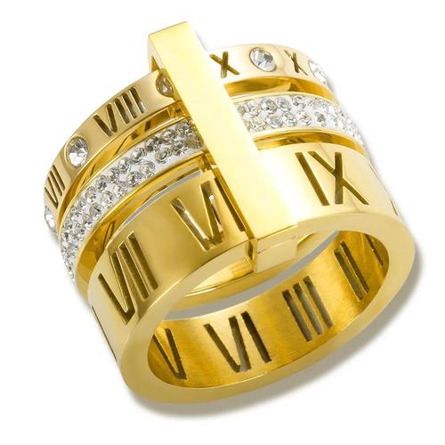 Bague Numérique Romaine À Trois Couches Pour Femme,Matiques En Cristal Rotatives,Acier Inoxydable,Bijoux De Mariage Féminins,Luxe