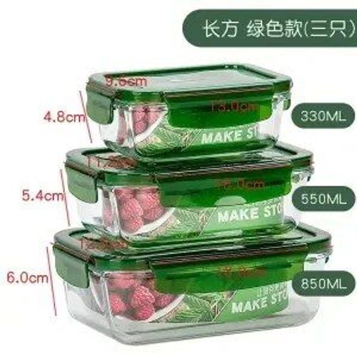 Bento En Verre Avec Couvercle Pour Réfrigérateur,Bac À Légumes,Boîte À Lunch,Bol De Conservation Des Aliments,Récipient À Bento,3 Pièces