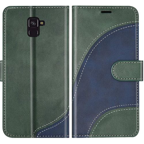 Coque Pour Galaxy A8 2018, Portefeuille En Pu, Housse Coque Pour Samsung Galaxy A8 2018, Vert