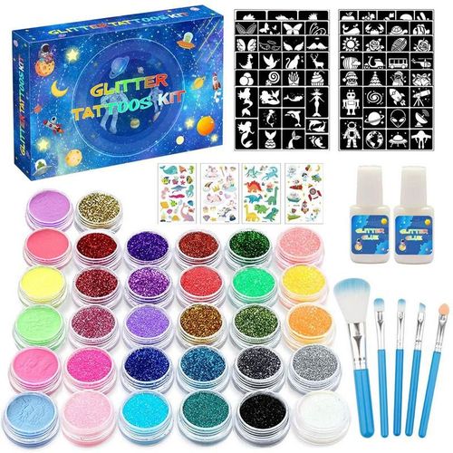 Autocollants De Maquillage Temporaire À Paillettes Pour Adultes, Tatouage Temporaire, Étanche, Avec 5 Pinceaux Et 2 Colle 