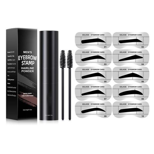 Tampons À Sourcils Et Pochoirs Pour Hommes, Kit Résistant À L'eau Et Durable, 10 Couleurs Marron Foncé, Avec 2 Brosses À Sourcils Et 1 Poudre 