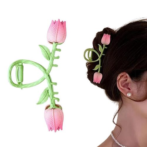 Pinces À Cheveux En Métal Pour Femmes, Pinces À Cheveux Tulipe Rose 3d, Forte Tenue, Avec Décor De Tulipe Rose 3d 