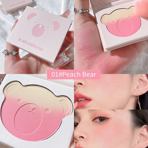 Palette De Blush Dégradé D'ours Rose, 3 Couleurs, Pêche, Visage, Pigment Minéral, Joues, Poudre De Maquillage, Ombre De Contour, Mignon 