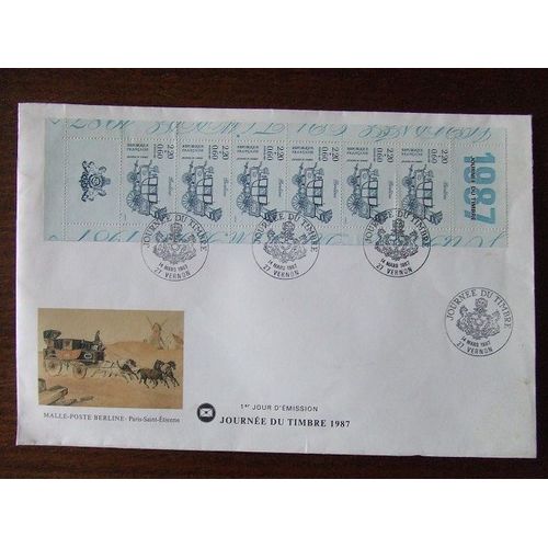 Enveloppe Timbrée Premier Jour - Malle Poste Berline Journée Du Timbre - 1987