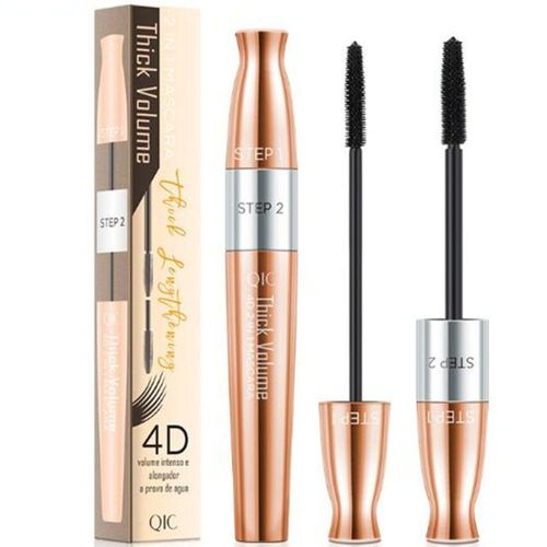 Mascara 4d Noir Épais À Double Extrémité En Fiber Et Volume, Maquillage Naturel Et Durable 