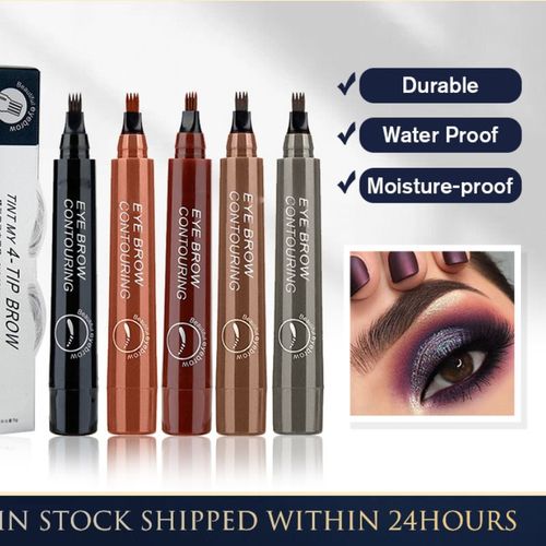 Stylo À Sourcils Waterproof Avec 4 Fourchettes, Encre Liquide Teintée, 5 Couleurs, Crayon À Sourcils Brun Foncé 