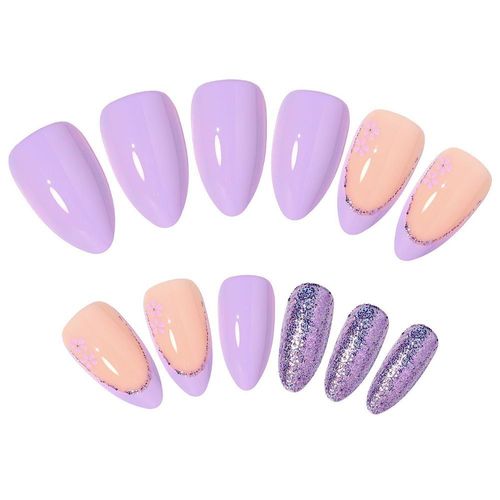 Presse Sur Les Ongles Amande Pleine Couverture Faux Ongles Français Noir Longue Ballerine 