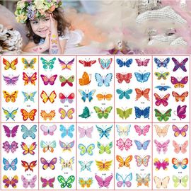 Faux Tatouages Temporaires Mignons Et Faciles À Utiliser, 10 Feuilles/Paquet, À La Mode, Papillon, Fleurs 