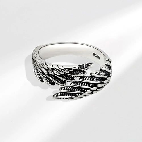 Nbnb-Bague Aile D'ange Démon Ajustable Pour Homme Et Femme,Bijoux De Doigt Vintage,Bague Ouverte,Mode Couple,Cadeau Rétro,Document Argent,Punk