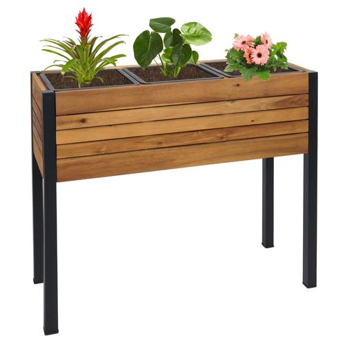 Jardinière Hwc-L22, Bac À Fleurs Surélevé, 75x81x30cm Outdoor Alu Acacia Bois Fsc-Certifié, Brun