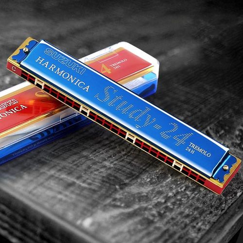 Harmonica Tremolo À 24 Trous,Avec Étui,Instrument De Musique,Synthétiseur Professionnel - Type Bleu Profond