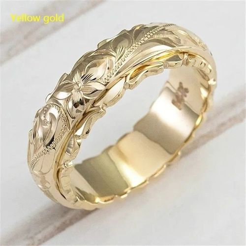 Bague De Fiançailles En Or 14 Carats Pour Femme,Fleur De Rose Sculptée En Suspension,Matiques De Queue,Ornements Féminins,Mariage Bling