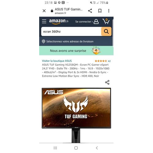 ASUS TUF Gaming VG258QM - Écran LED - jeux - 24.5" - 1920 x 1080 Full HD (1080p) @ 280 Hz - TN - 400 cd/m² - 1000:1 - DisplayHDR 400 - 0.5 ms - 2xHDMI, DisplayPort - haut-parleurs