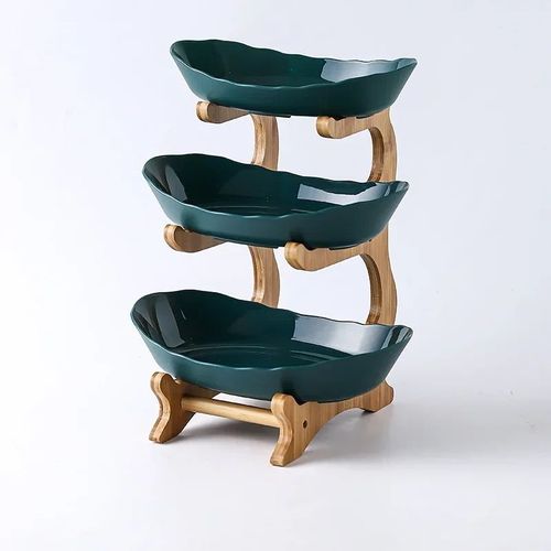Assiettes De Table À Trois Couches,Vaisselle De Cuisine En Bois,Bol À Fruits Avec Scar,Plat Cloisonné,Collation,Bonbons,Support À Gâteau,Bol À Salade